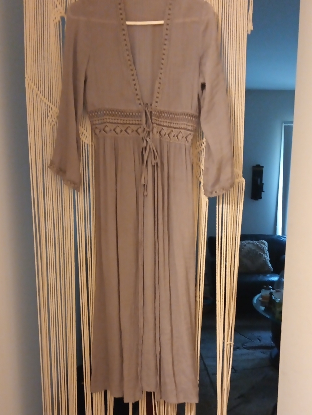 Women's Grey Long Sleeve Cape Cardigan With Lace Size Small